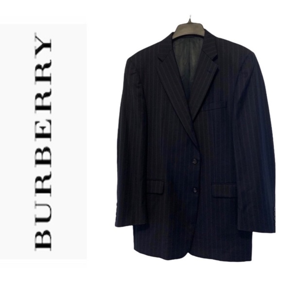 EUC - Burberry Pinstripe Kensington 100% Wool Blazer - Black - Size 46